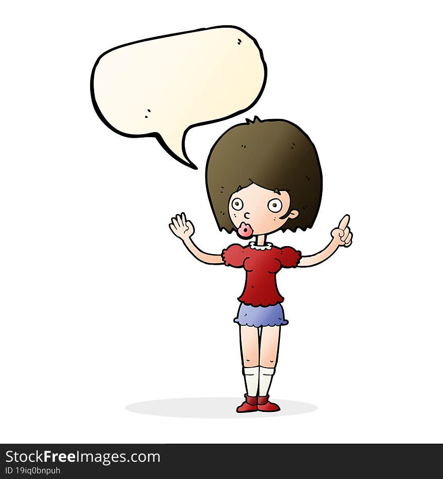 cartoon woman explaining her point with speech bubble