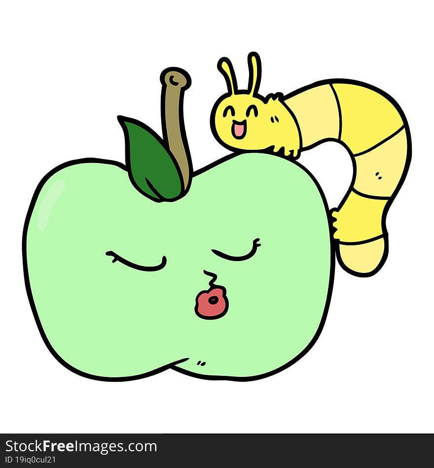 cartoon pretty apple and bug. cartoon pretty apple and bug