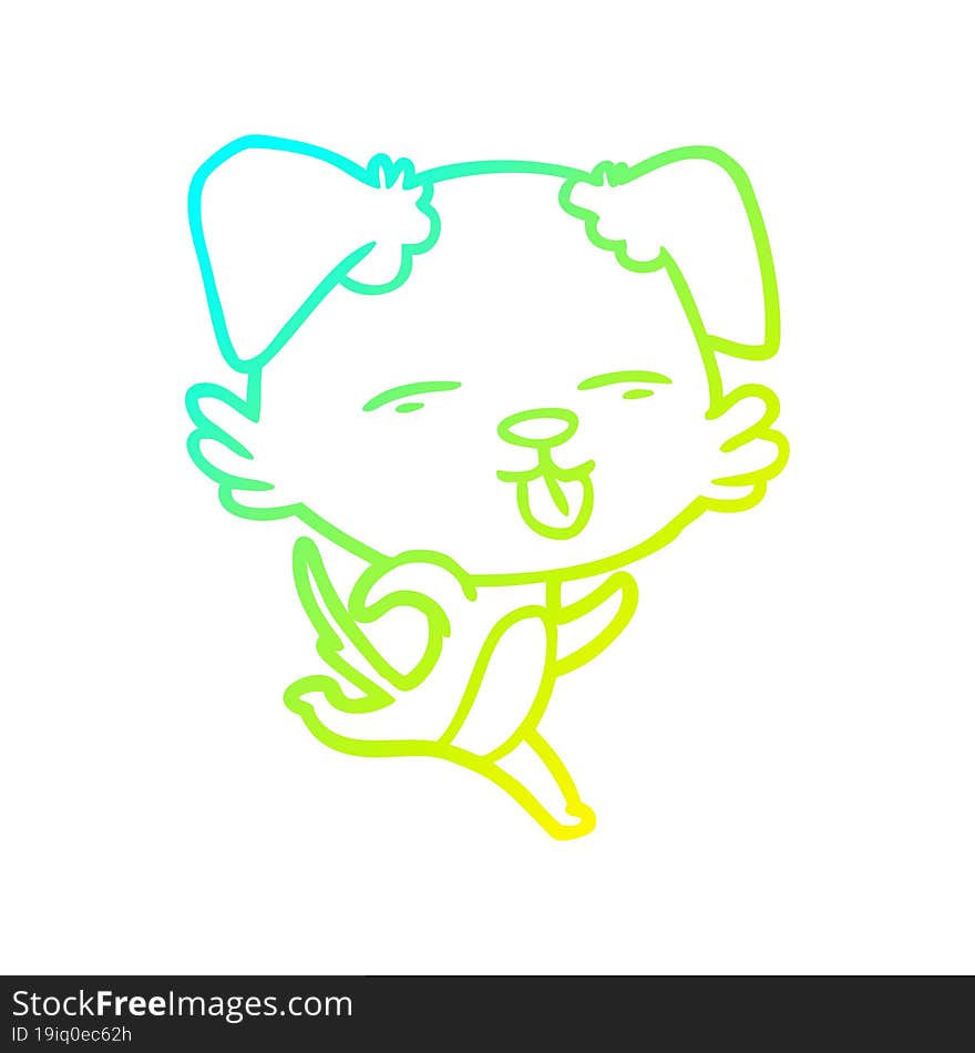 cold gradient line drawing cartoon dog sticking out tongue