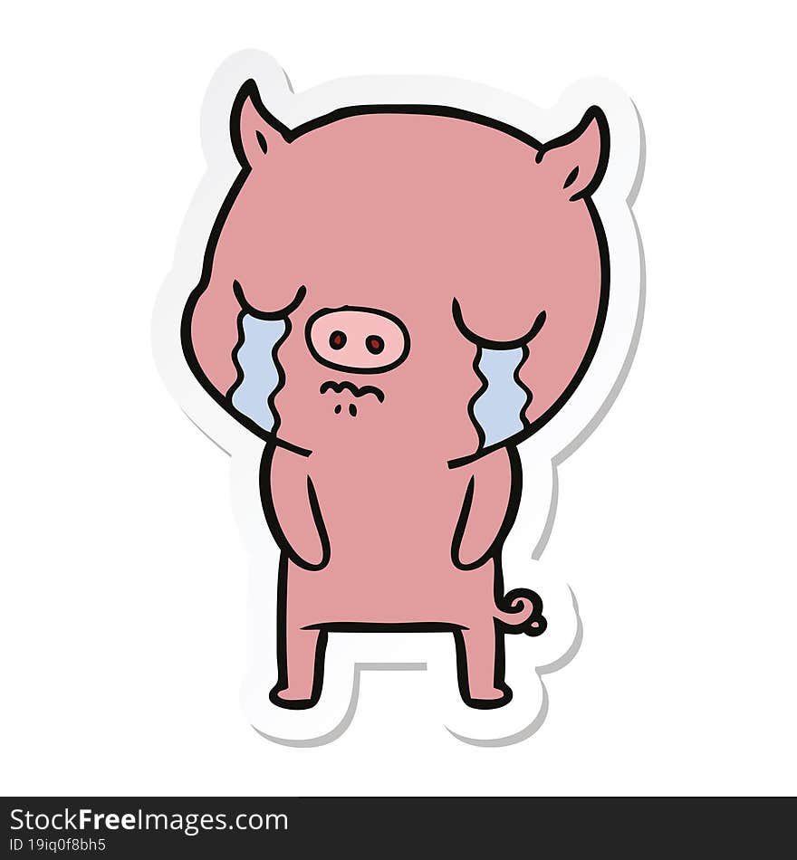 sticker of a cartoon pig crying