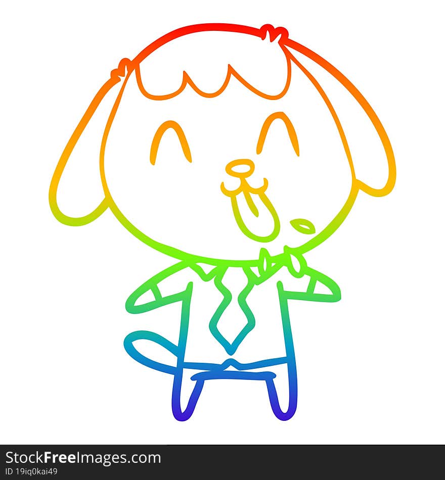 Rainbow Gradient Line Drawing Cute Cartoon Dog