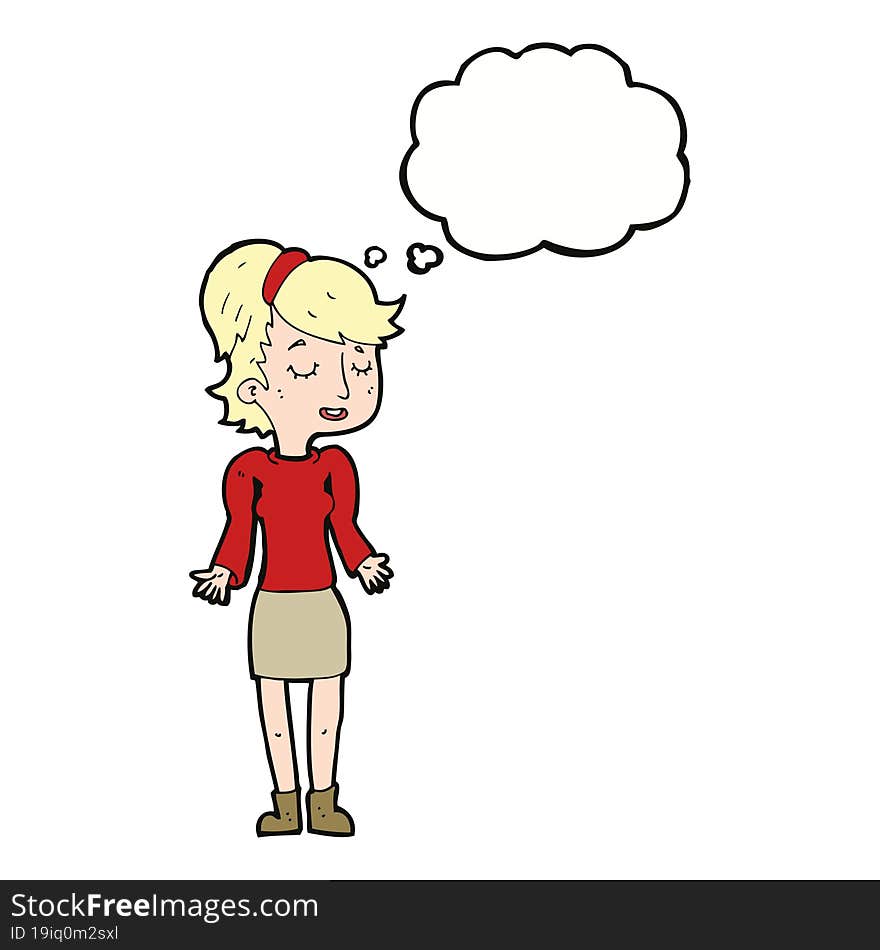 Cartoon Woman Shrugging Shoulders With Thought Bubble