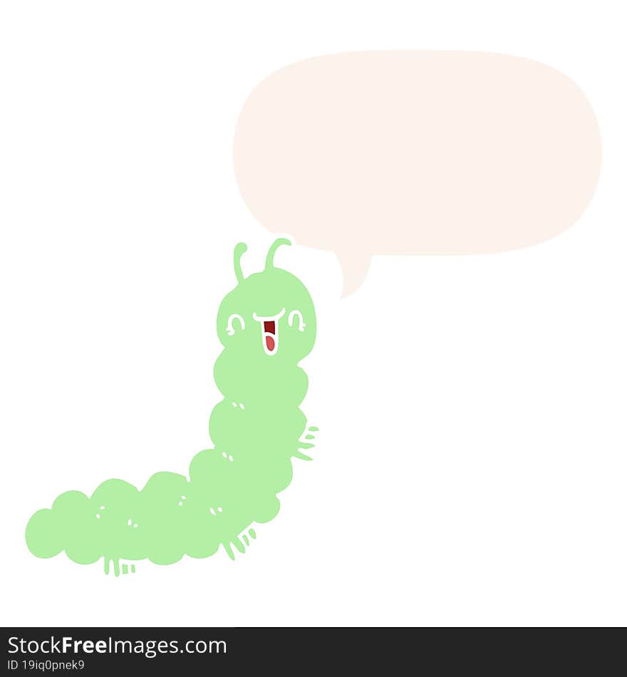 Cartoon Caterpillar And Speech Bubble In Retro Style