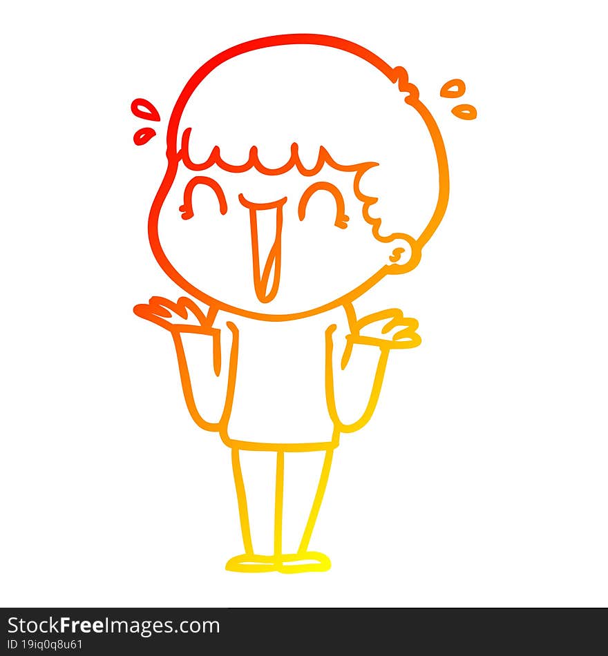 warm gradient line drawing laughing cartoon man shrugging shoulders