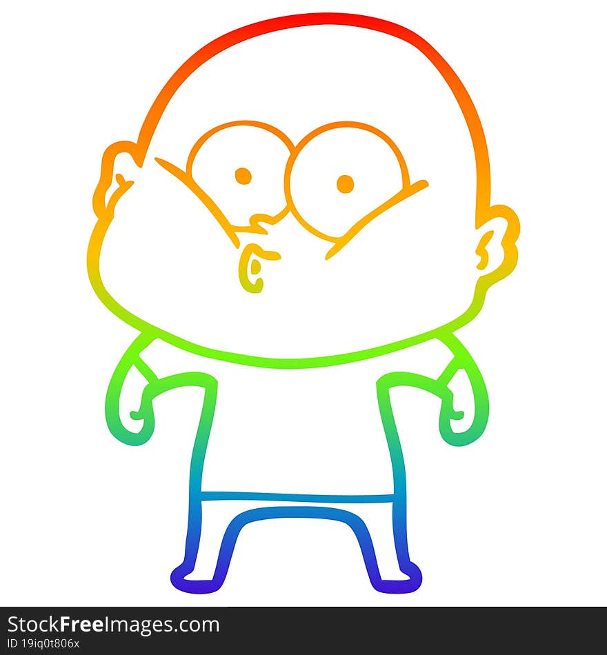 rainbow gradient line drawing cartoon bald man staring