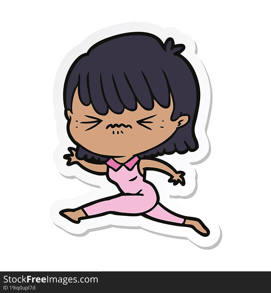 Sticker Of A Cartoon Woman Jumping