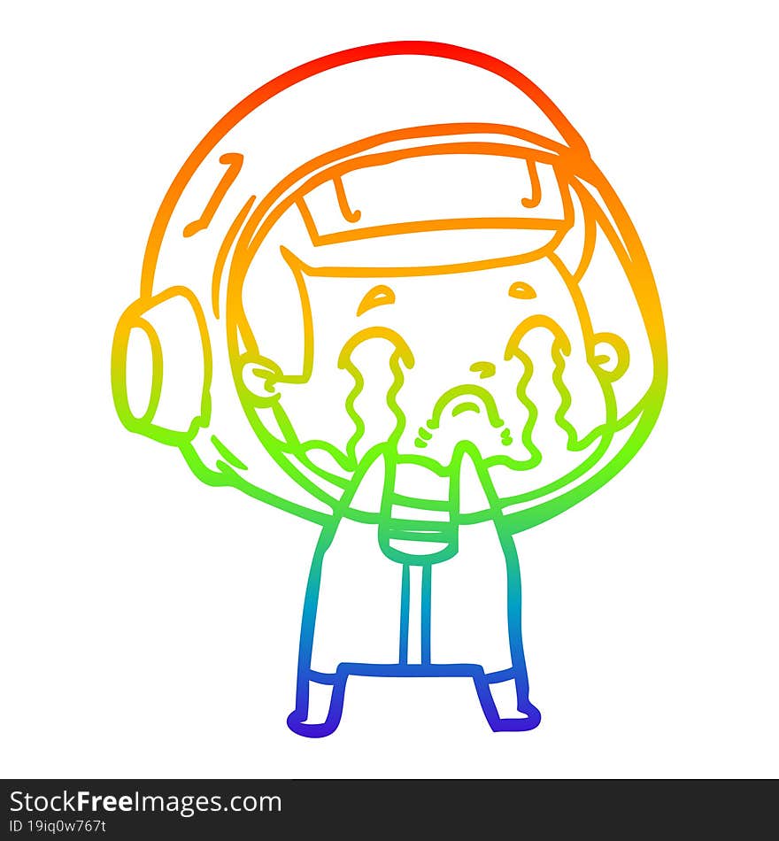 Rainbow Gradient Line Drawing Cartoon Crying Astronaut