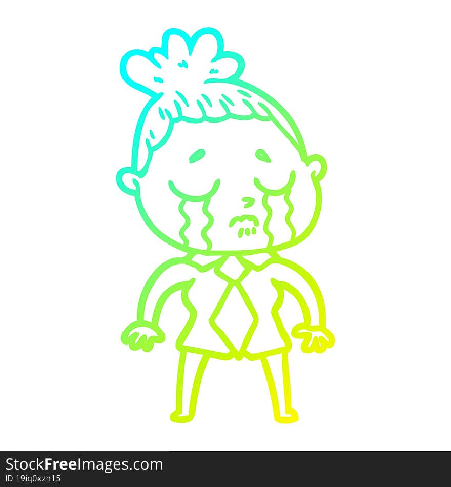 cold gradient line drawing of a cartoon crying woman