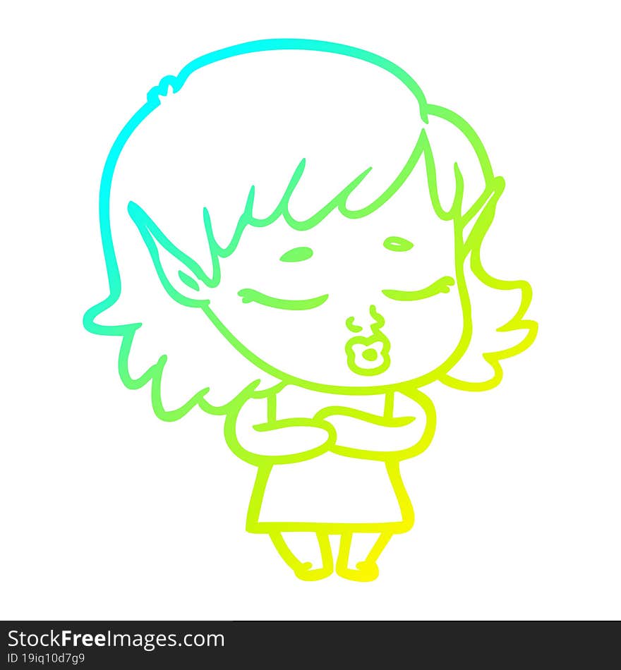 cold gradient line drawing shy cartoon elf girl