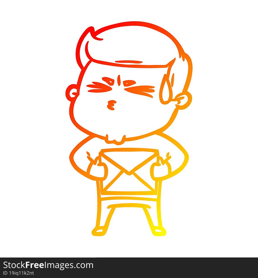 warm gradient line drawing cartoon man sweating