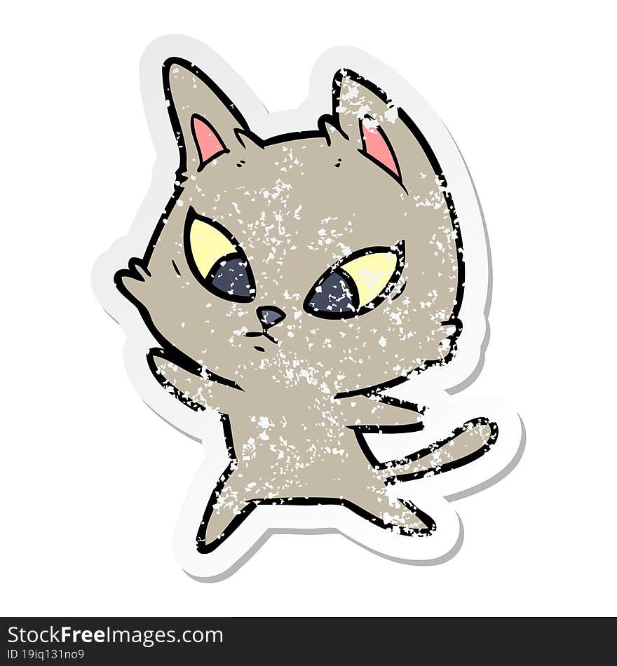 distressed sticker of a confused cartoon cat