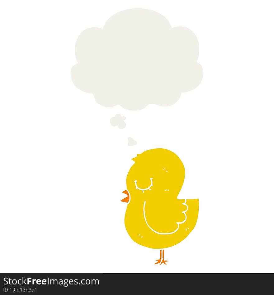 cartoon bird with thought bubble in retro style