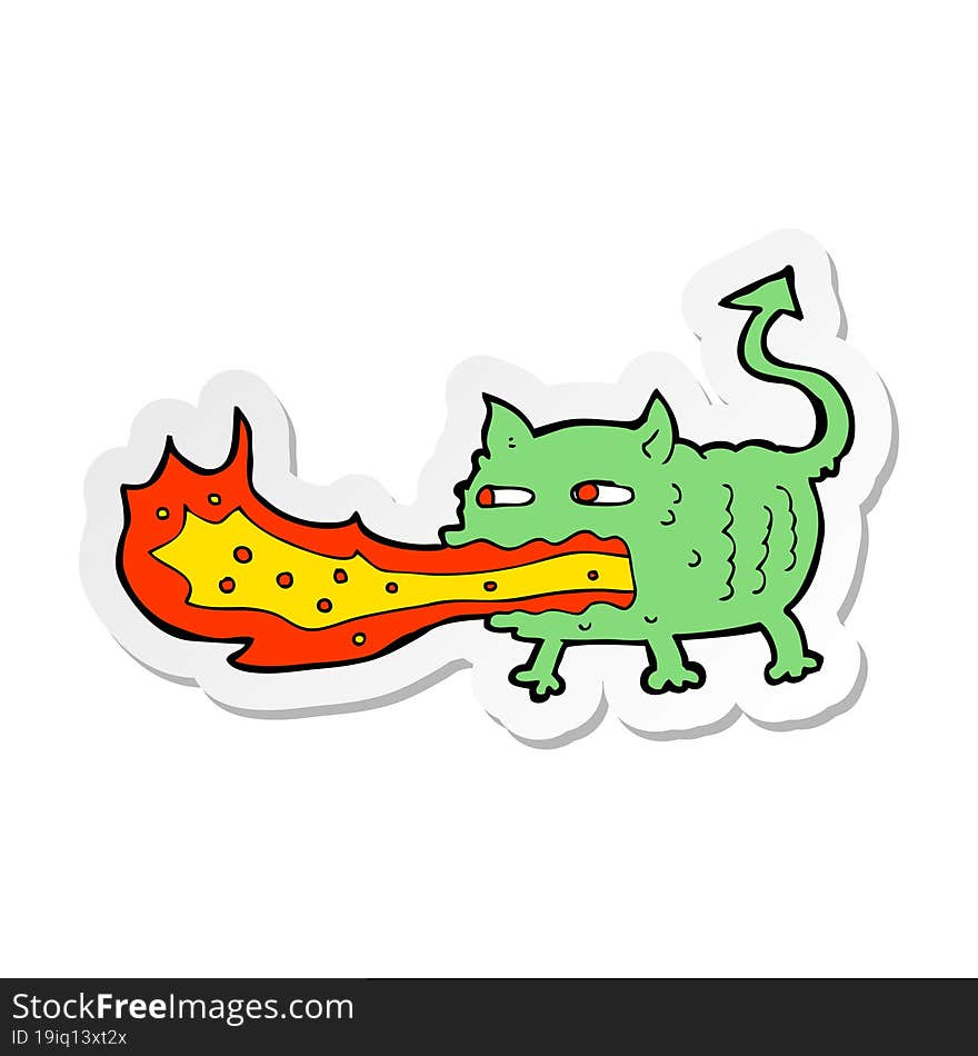 Sticker Of A Cartoon Fire Breathing Imp