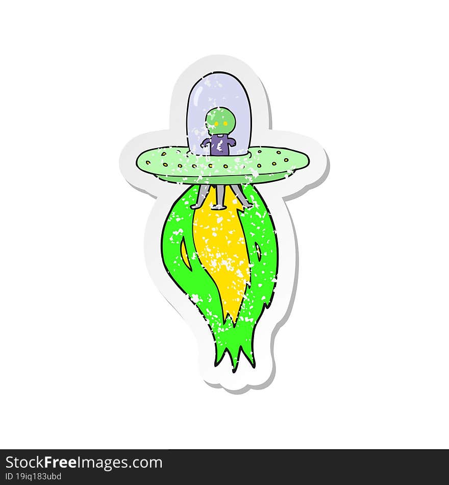 retro distressed sticker of a cartoon flying saucer