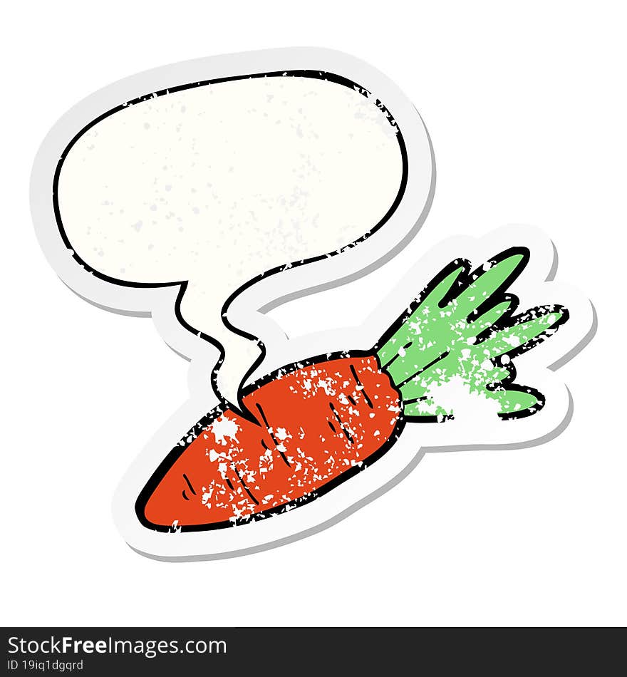 cartoon carrot and speech bubble distressed sticker