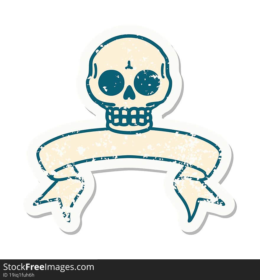 Grunge Sticker With Banner Of A Skull