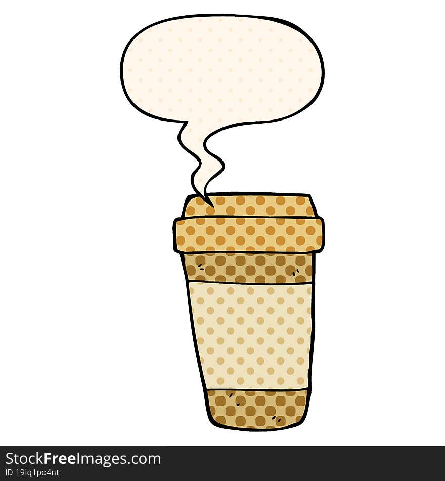 Cartoon Coffee Cup And Speech Bubble In Comic Book Style