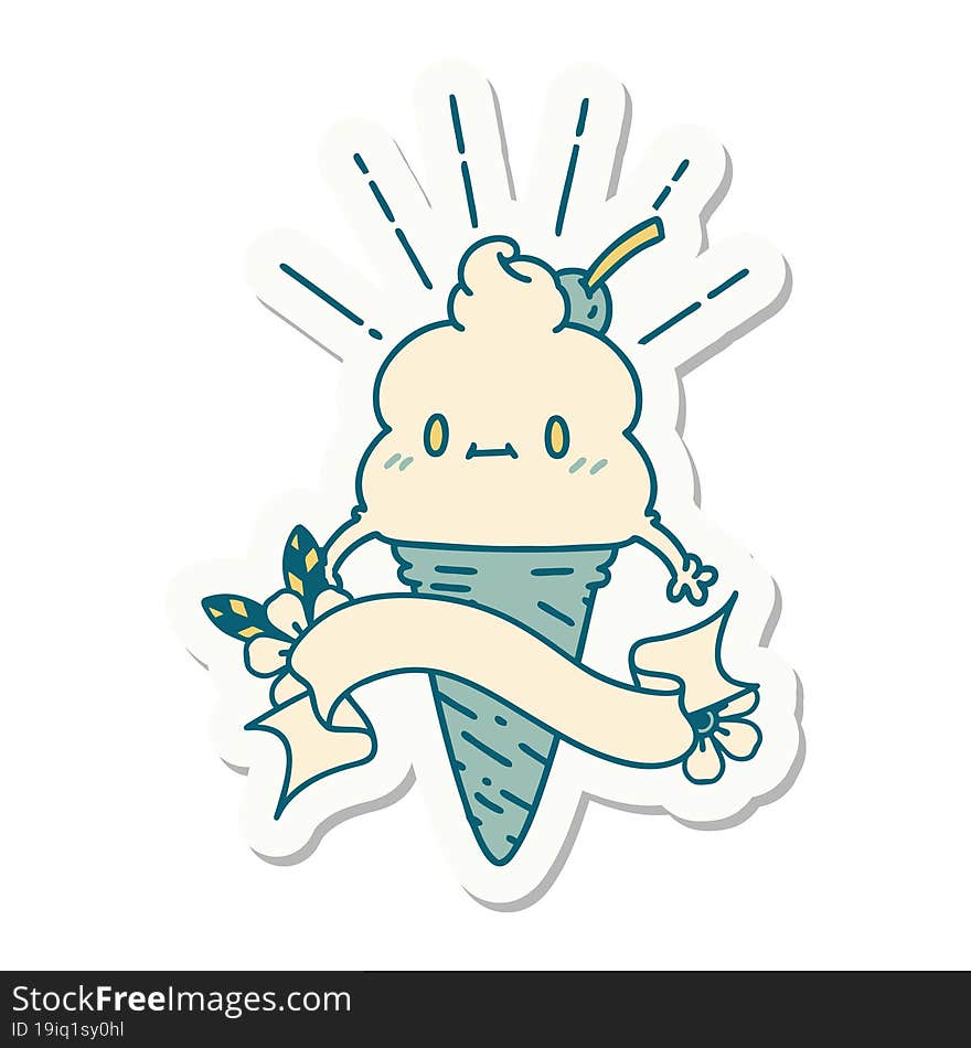 Sticker Of Tattoo Style Ice Cream Character