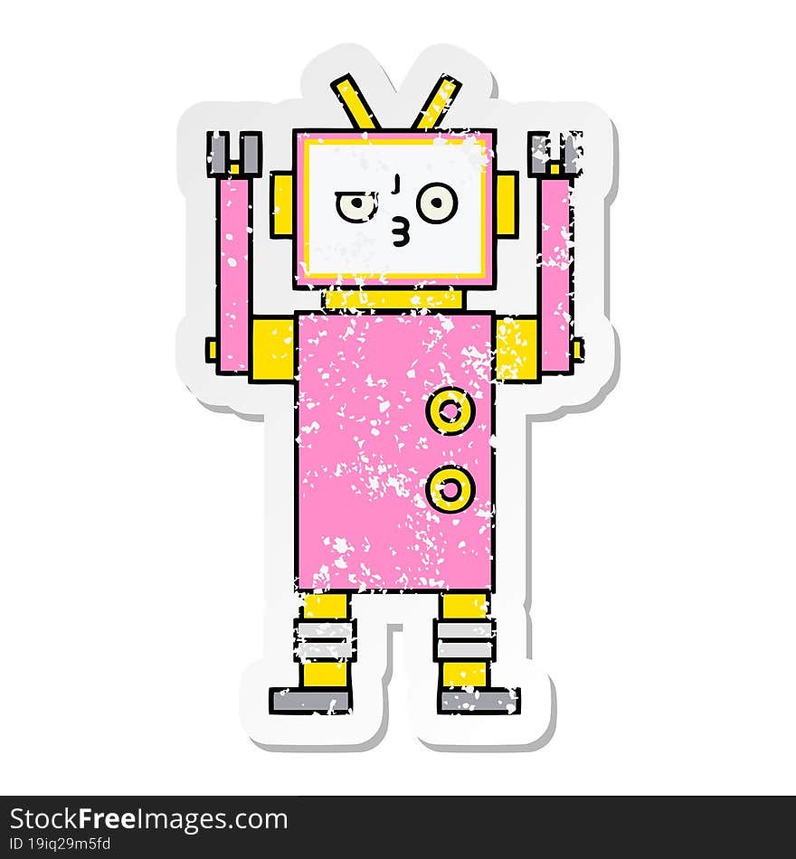 distressed sticker of a cute cartoon robot