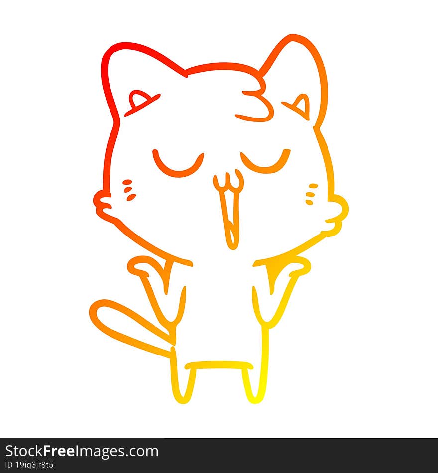 Warm Gradient Line Drawing Cartoon Cat Singing