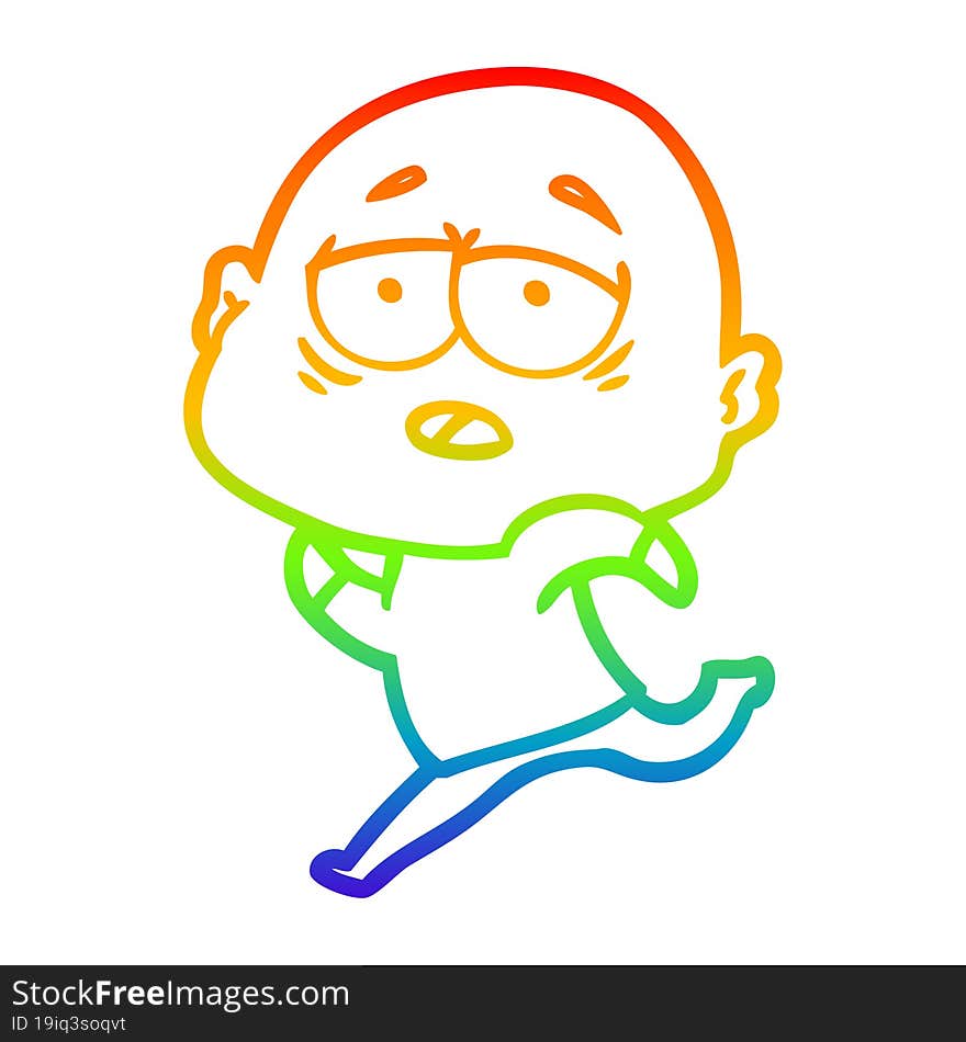 rainbow gradient line drawing cartoon tired bald man