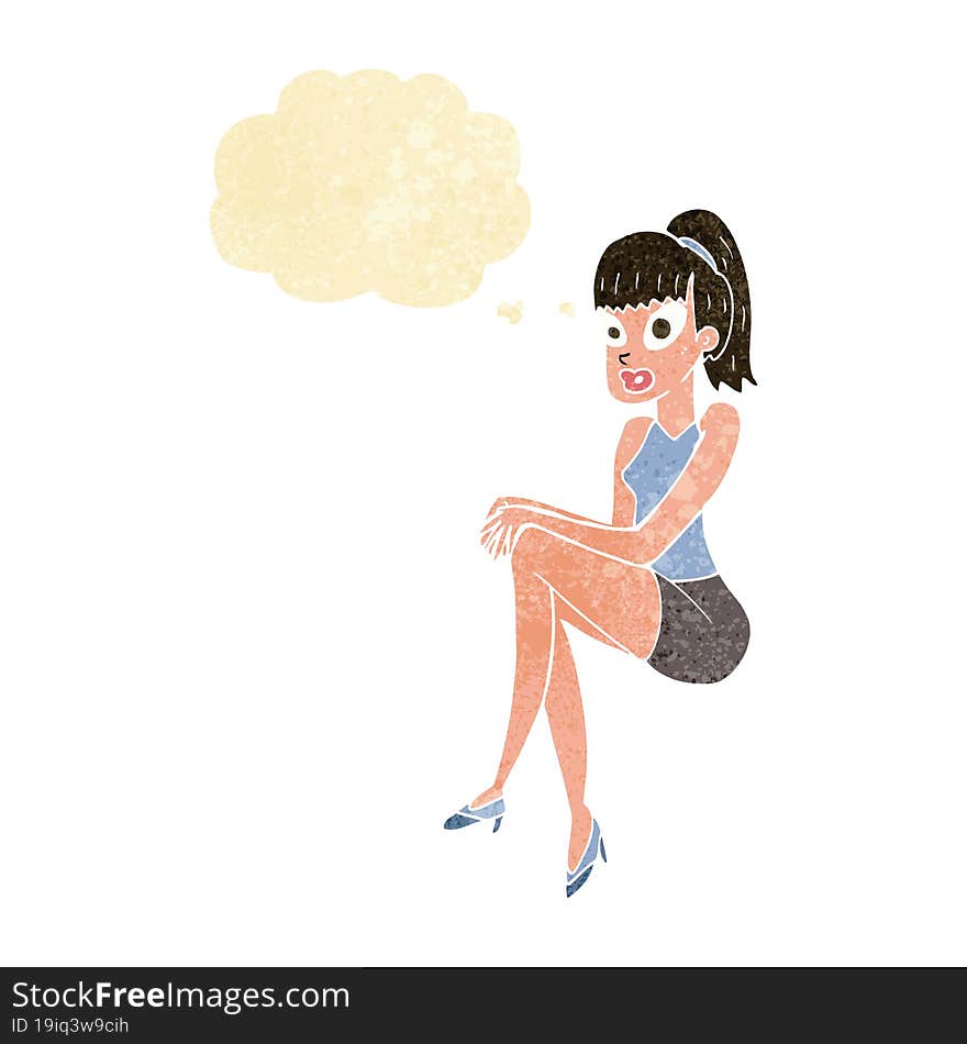 cartoon pretty woman with thought bubble