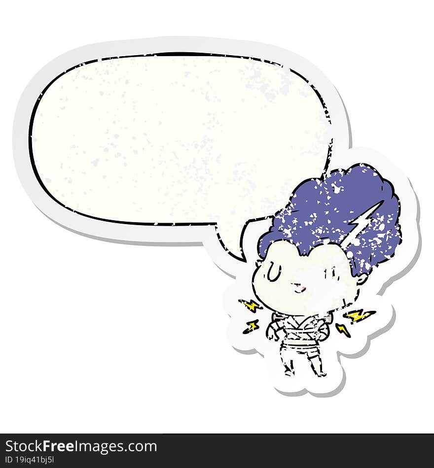 cartoon undead monster bride woman with speech bubble distressed distressed old sticker. cartoon undead monster bride woman with speech bubble distressed distressed old sticker