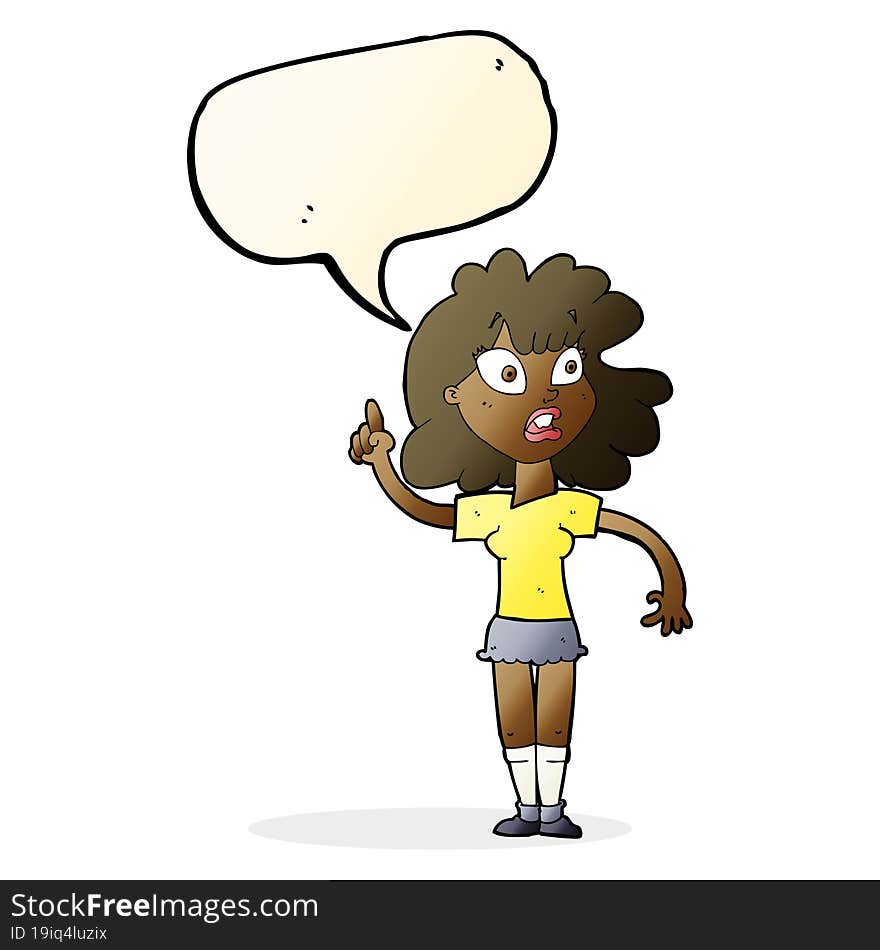 cartoon woman making point with speech bubble