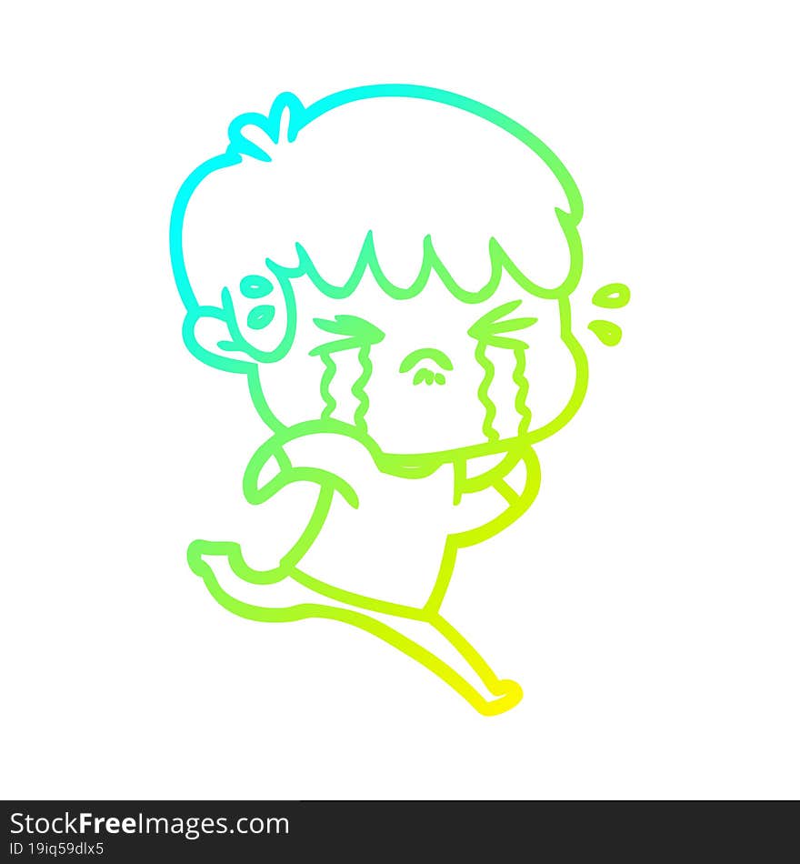 Cold Gradient Line Drawing Cartoon Boy Crying