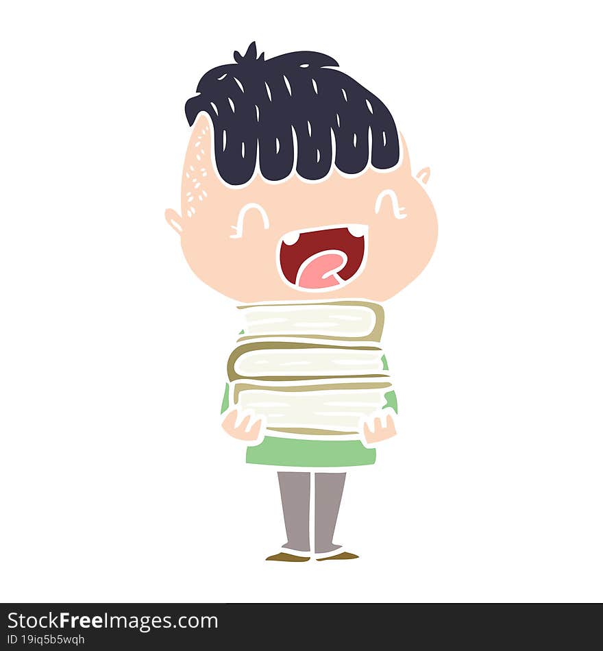 Flat Color Style Cartoon Happy Boy With New Books