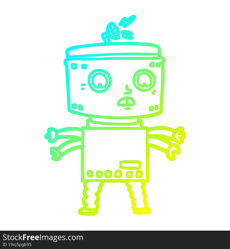 cold gradient line drawing of a cartoon robot