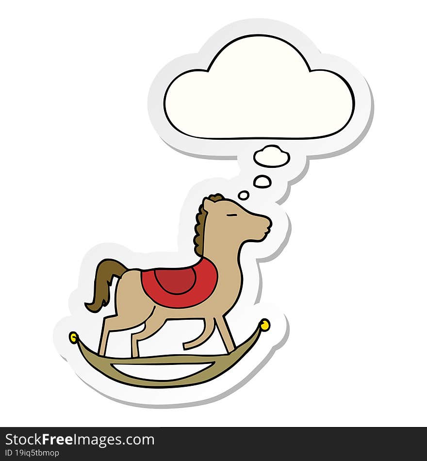 cartoon rocking horse and thought bubble as a printed sticker