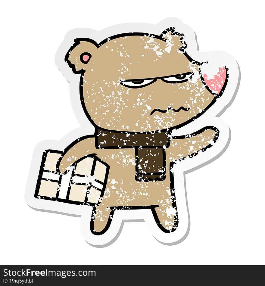 distressed sticker of a angry bear cartoon gift