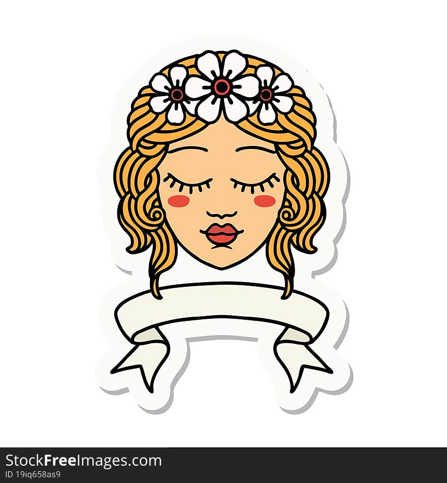 tattoo sticker with banner of female face with eyes closed