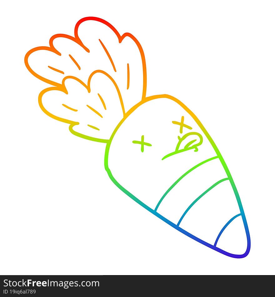 rainbow gradient line drawing of a cartoon dead carrot