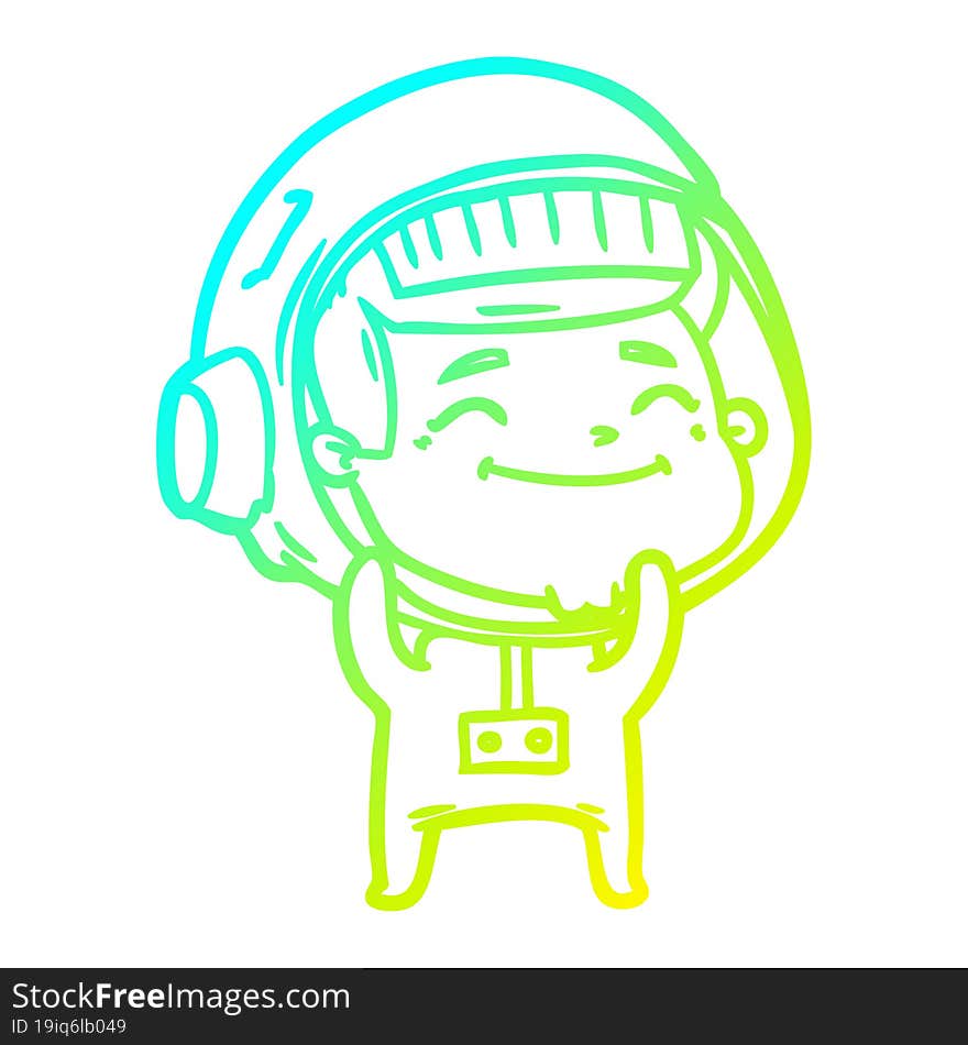 cold gradient line drawing of a happy cartoon astronaut