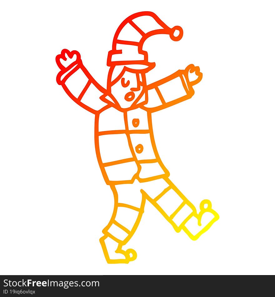 warm gradient line drawing cartoon man in traditional pyjamas