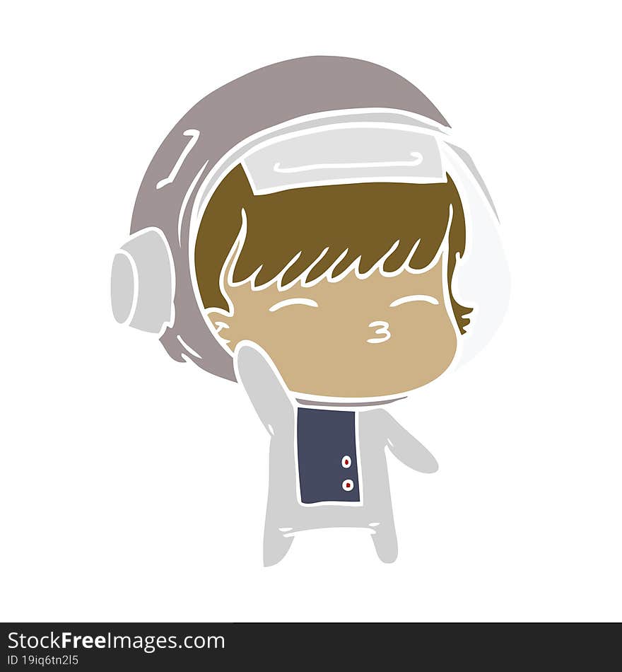 flat color style cartoon curious astronaut waving