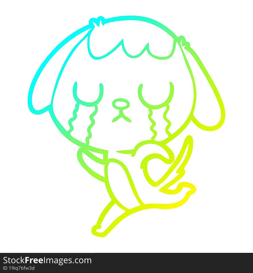 cold gradient line drawing cute cartoon dog crying