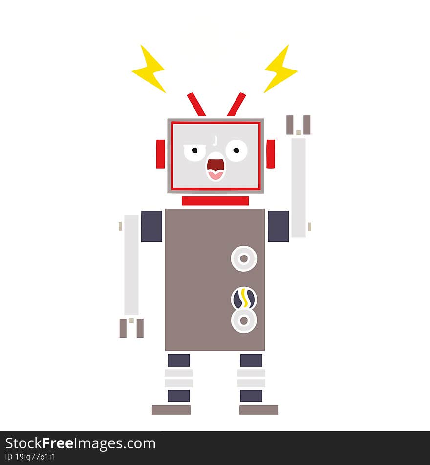 flat color retro cartoon broken robot