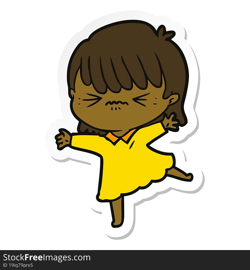 sticker of a stressed out cartoon girl