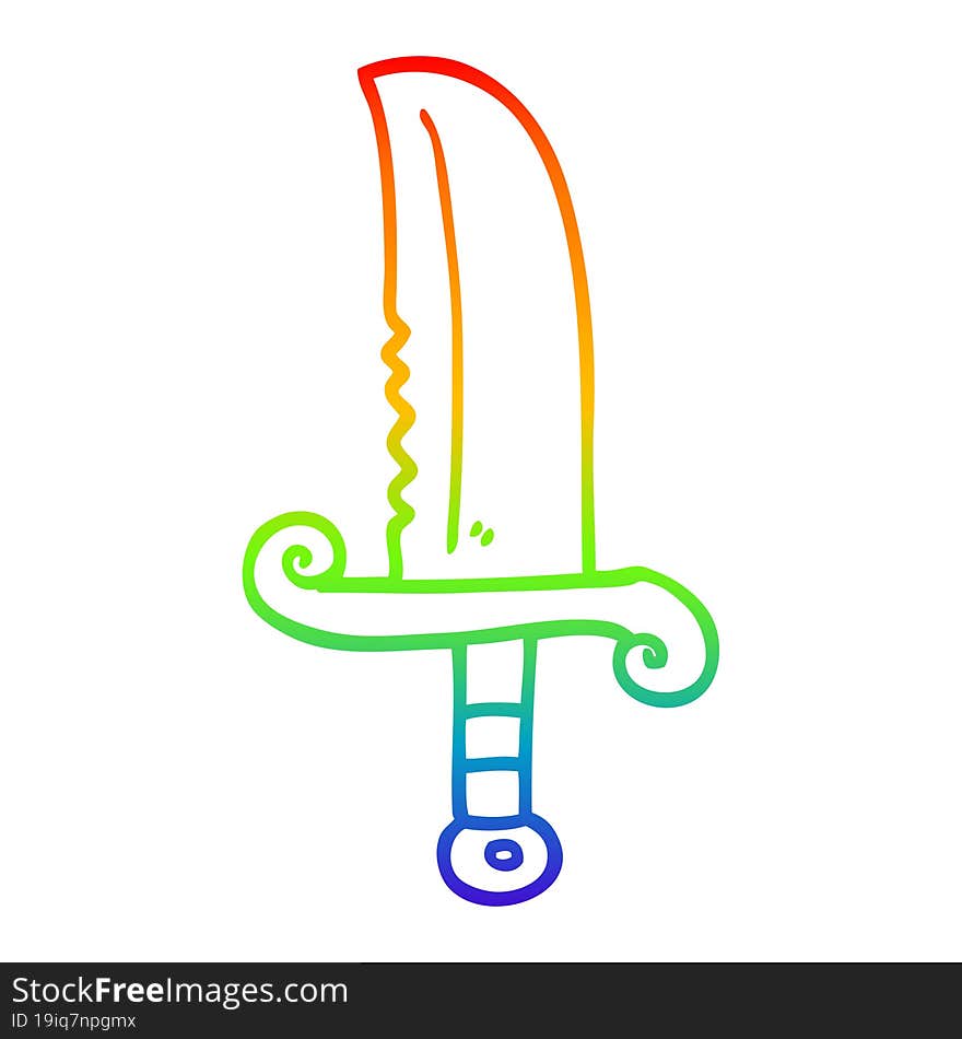 rainbow gradient line drawing of a cartoon jeweled sword