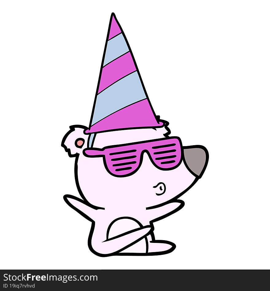 cartoon whistling bear wearing party hat. cartoon whistling bear wearing party hat