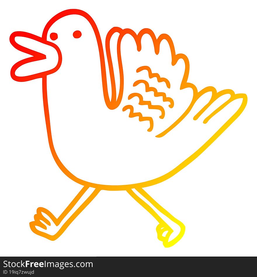 warm gradient line drawing cartoon duck running