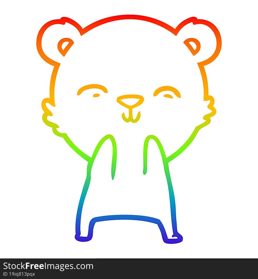 Rainbow Gradient Line Drawing Happy Cartoon Polar Bear