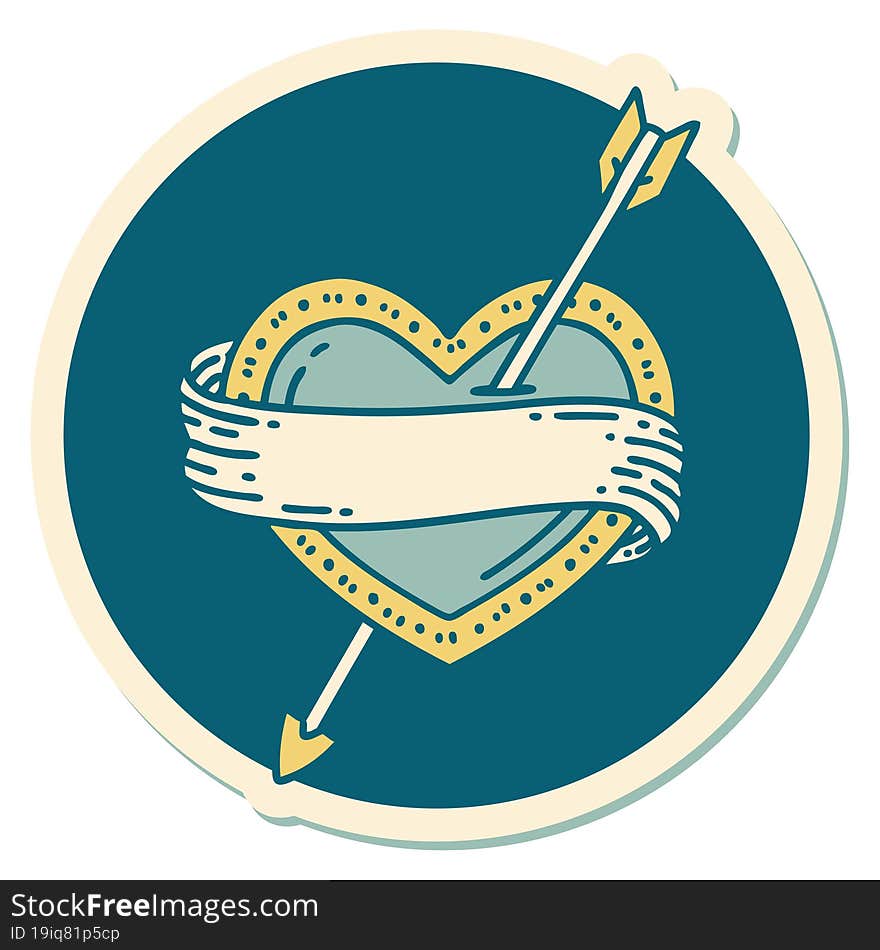 tattoo style sticker of an arrow heart and banner