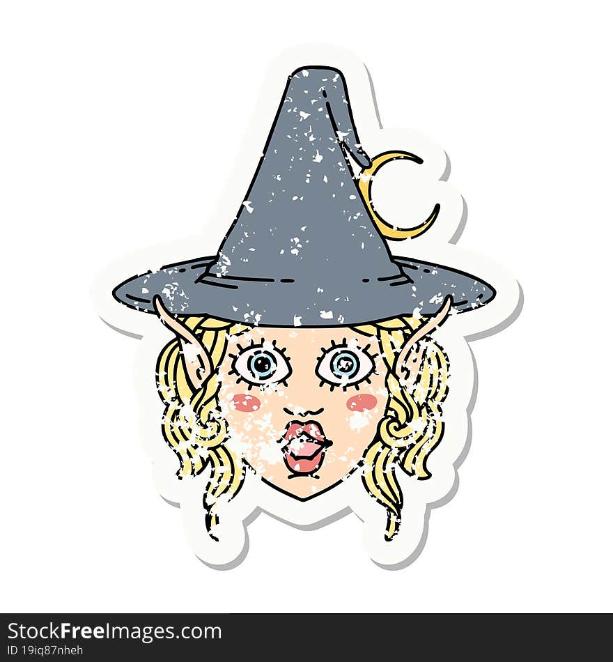 Elf Mage Character Face Grunge Sticker