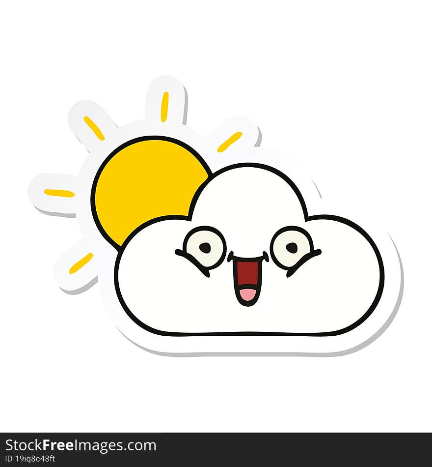 sticker of a cute cartoon sunshine and cloud