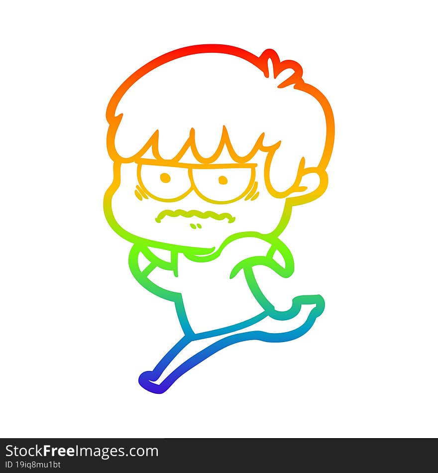 Rainbow Gradient Line Drawing Annoyed Cartoon Boy