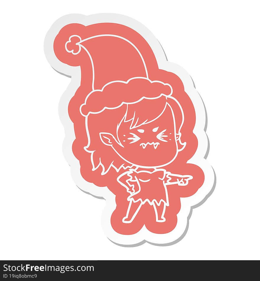 annoyed cartoon  sticker of a vampire girl wearing santa hat